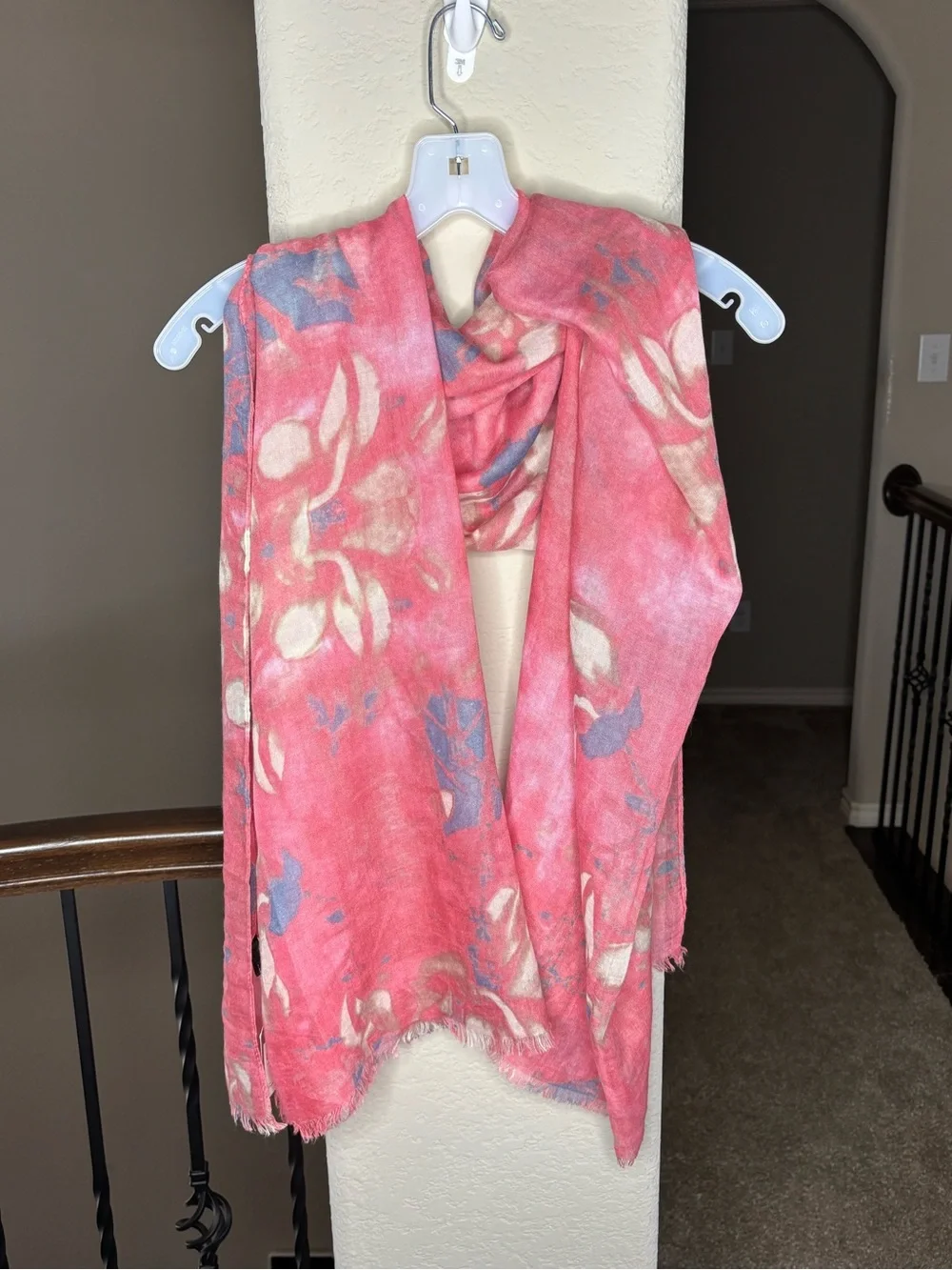 Luxe Pink Floral Lightweight Scarf Wrap Distressed Edges NEW Girly Flower Artsy